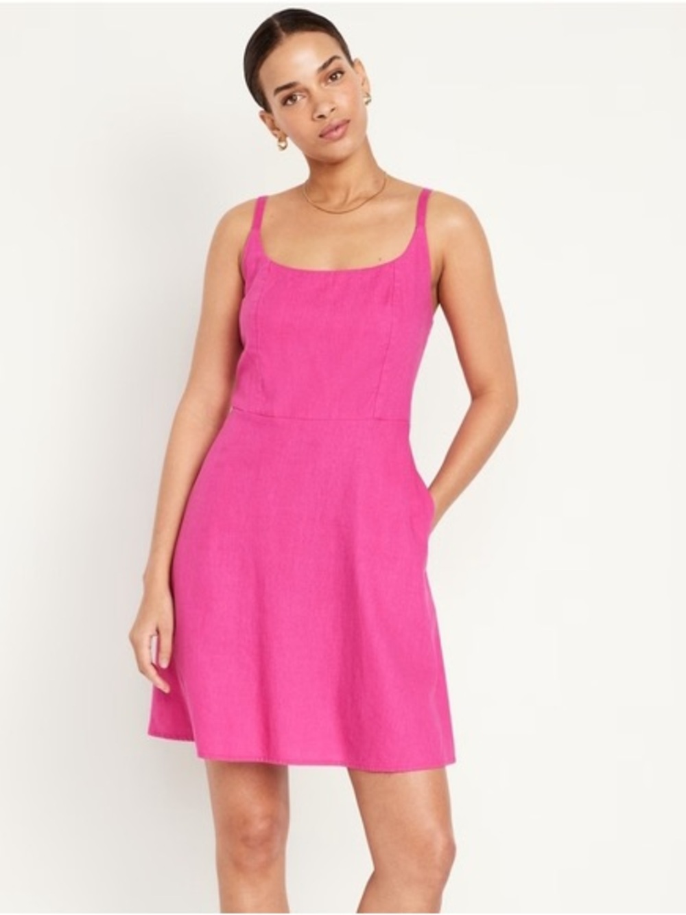 NWT Old Navy XXLT Solid Pink Linen Blend Cami Tank Fit And Flare Mini Dress
